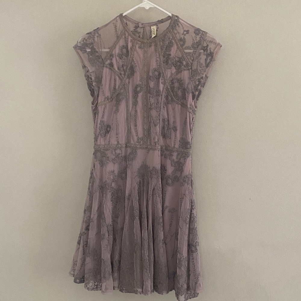 Free People Lace Mini Dress in Mauve